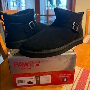 BearPaw Black Suede Women's Ankle Boots with Buckle